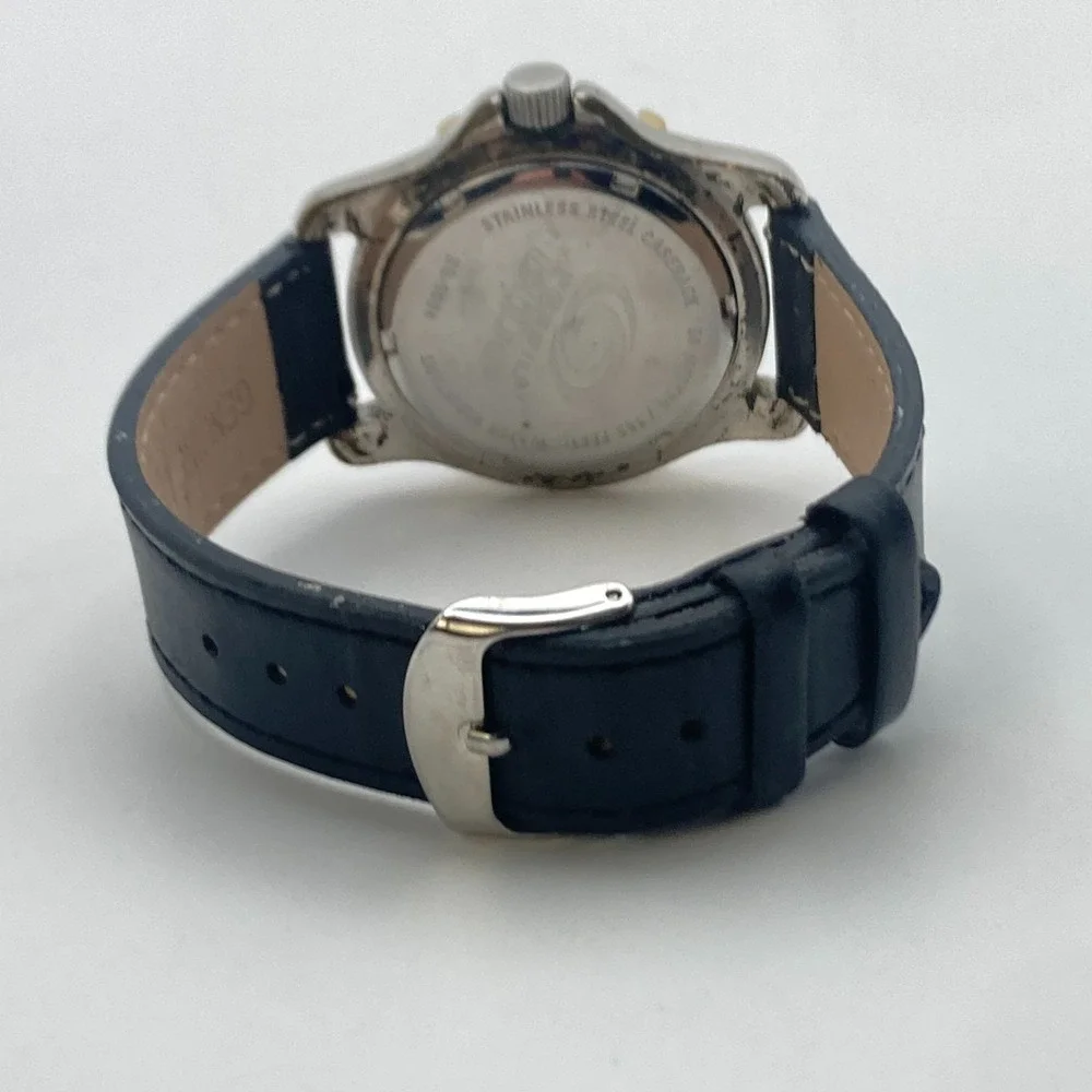 Fossil Blue Men's Watch 38mm Silver Tone Day Date Rotating Bezel New Battery 9
